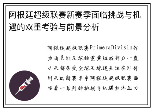 阿根廷超级联赛新赛季面临挑战与机遇的双重考验与前景分析